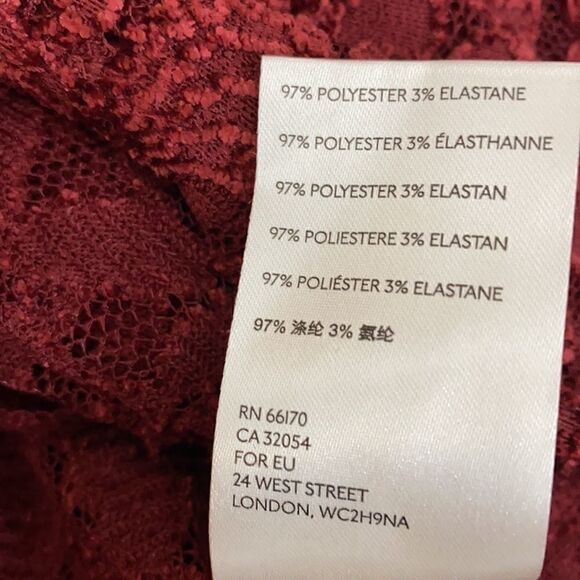 FREE PEOPLE MOCK NECK SHEER LACE BLOUSE WINE - Picture 7 of 8